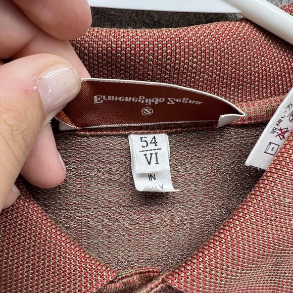 Ermenegildo Zegna Polo Shirt Mens 54 Brown Red Windowpane 100% Cotton Italy - Picture 4 of 11